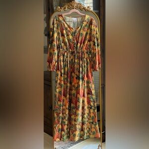 NWT Recente Sample Peacock Feather Print Boho Resort Dress with Tassels Small